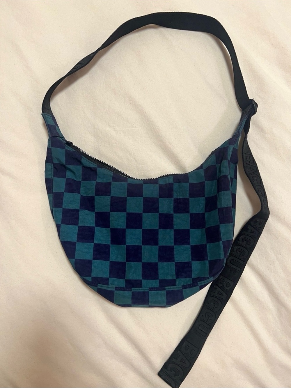 Baggu Medium Crescent Navy Blue Check